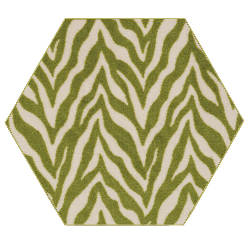Tapis vert / beige à imprimé animal, Hexagone 10 pi