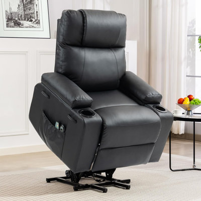 Power Lift Recliner Chair For Elderly With Massage & Heat, 160° Adjustable Pu Leather Electric Recliner With Remote, For Living Room, Bedroom by Latitude Run