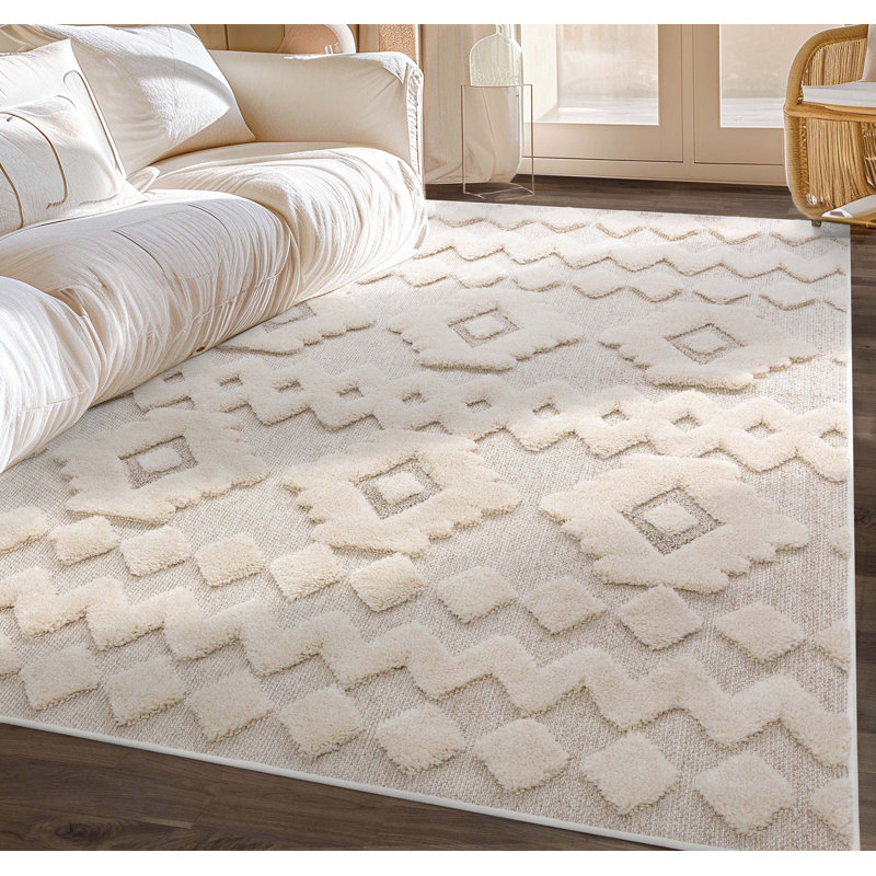 Tapis à tissage plat beige Augustine Chiara Tribal, Rectangle 5 pi 3 po x 7 pi 3 po