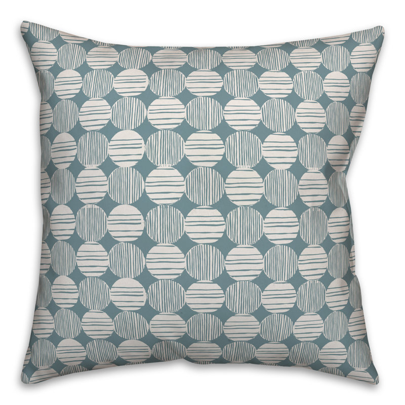  Coussin Circles, 16 po x 1 po, Bleu / motif géométrique blanc 1