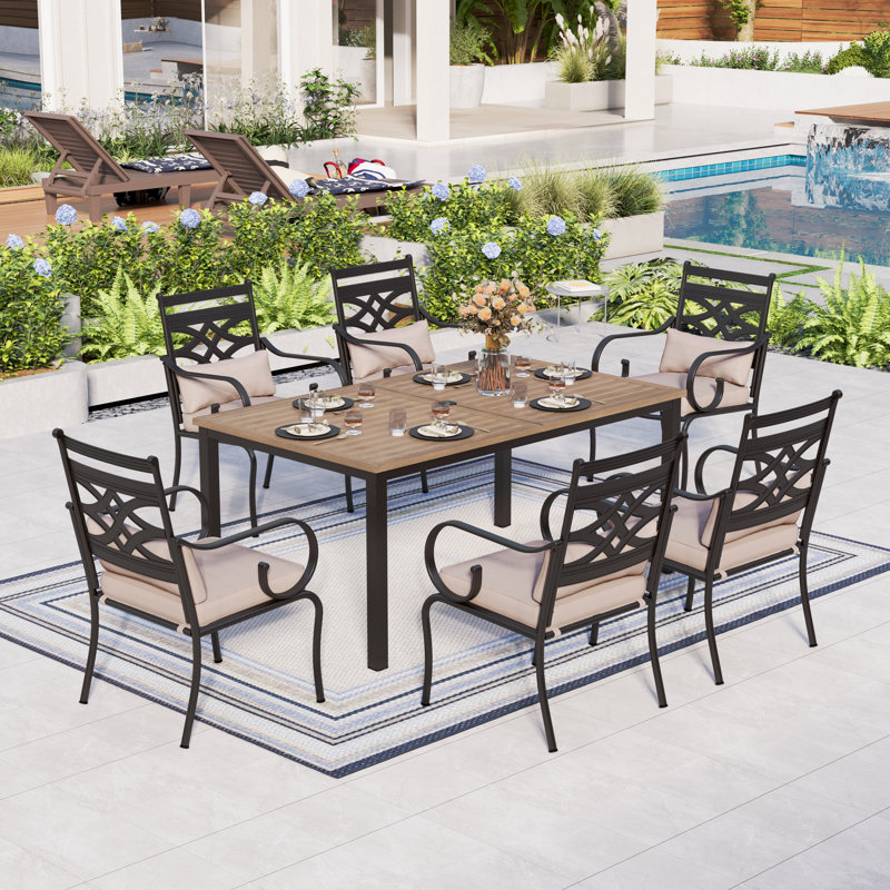 Aletse 6 - Person Patio Dining Set with Rectangular Table , Cushions Included