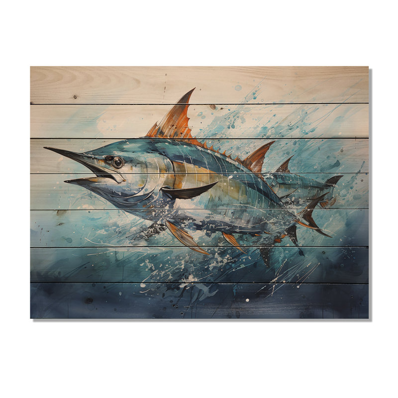 «Fishing Majestic Marlins I», reproduction sur bois naturel, H 30 po x l 40 po x P 0,78 po