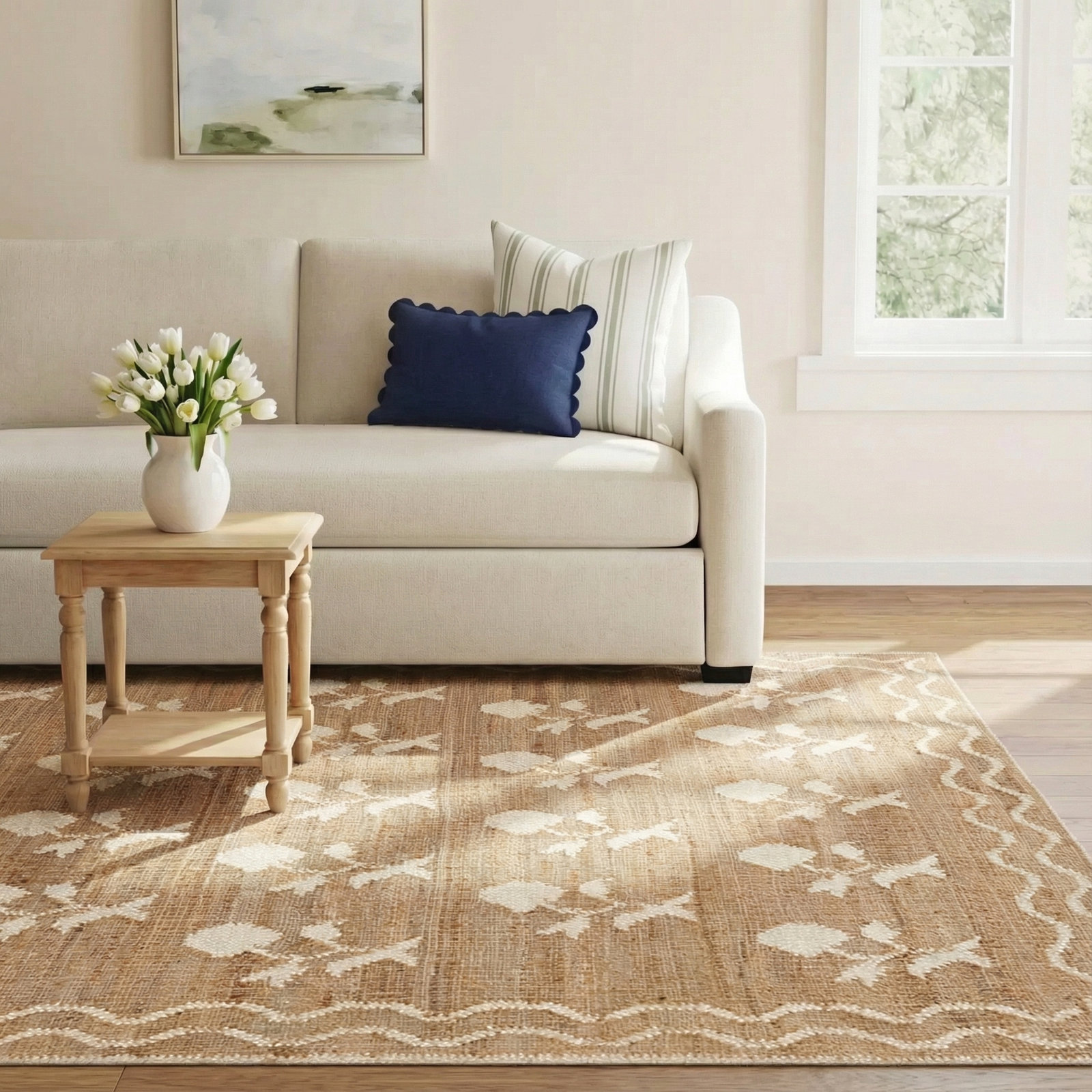 Orchard Ivory Hand-Woven Floral Jute Rug, Rectangle 8' x 10'