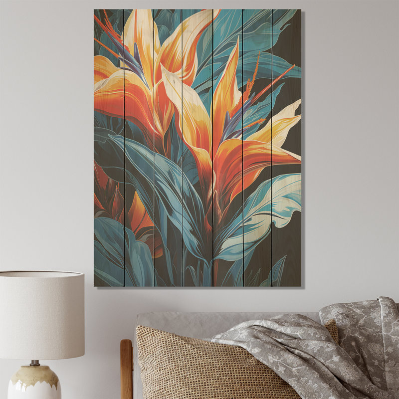 Oiseaux du paradis, fleurs tropicales III - Oiseaux du paradis sur bois, H 20 po x l 10 po