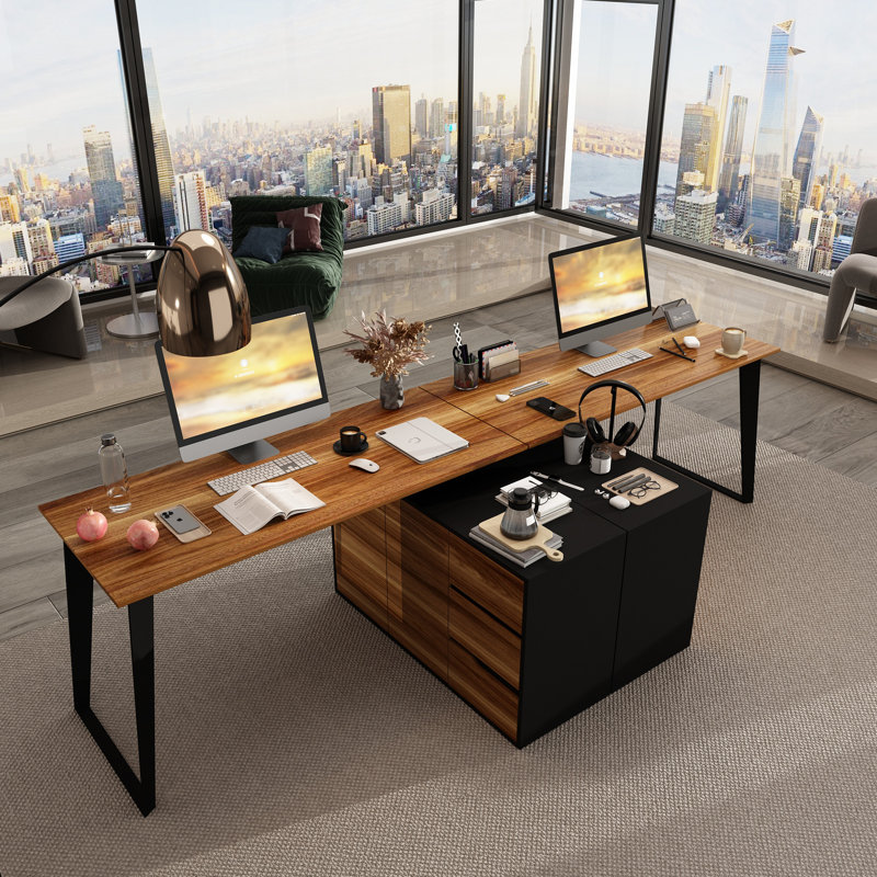 Lige Iron Computer Desk, Black/Brown