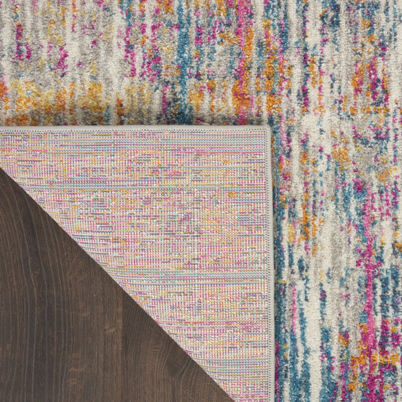 Tapis fuchsia / bleu à motif abstrait Harrower, Rectangle 6 pi 7 po x 9 pi 6 po