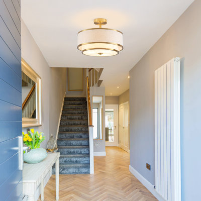 Plafonnier semi-encastré, luminaires modernes avec abat-jour en tissu, luminaires cylindriques doubles à 3 lumières près du plafonnier pour chambre à coucher