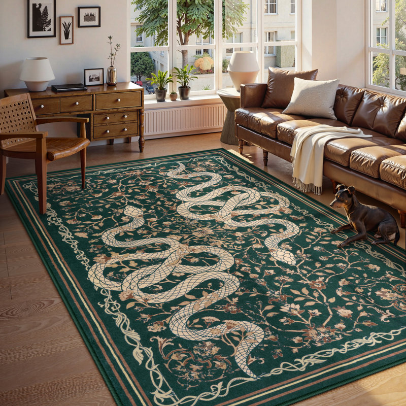 Tapis vert lavable Palos Vintage, Vert, Rectangle 5' x 7'