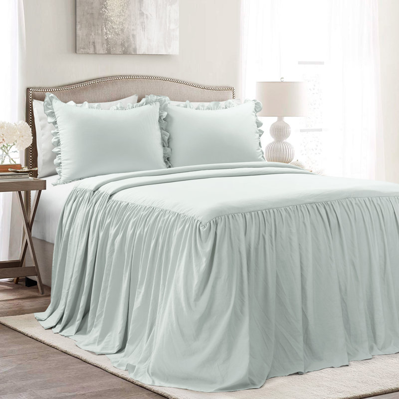 Reyna Microfiber Ruffle Skirt Bedspread Set, Queen Bedspread + 2 Standard Shams, Sea Salt