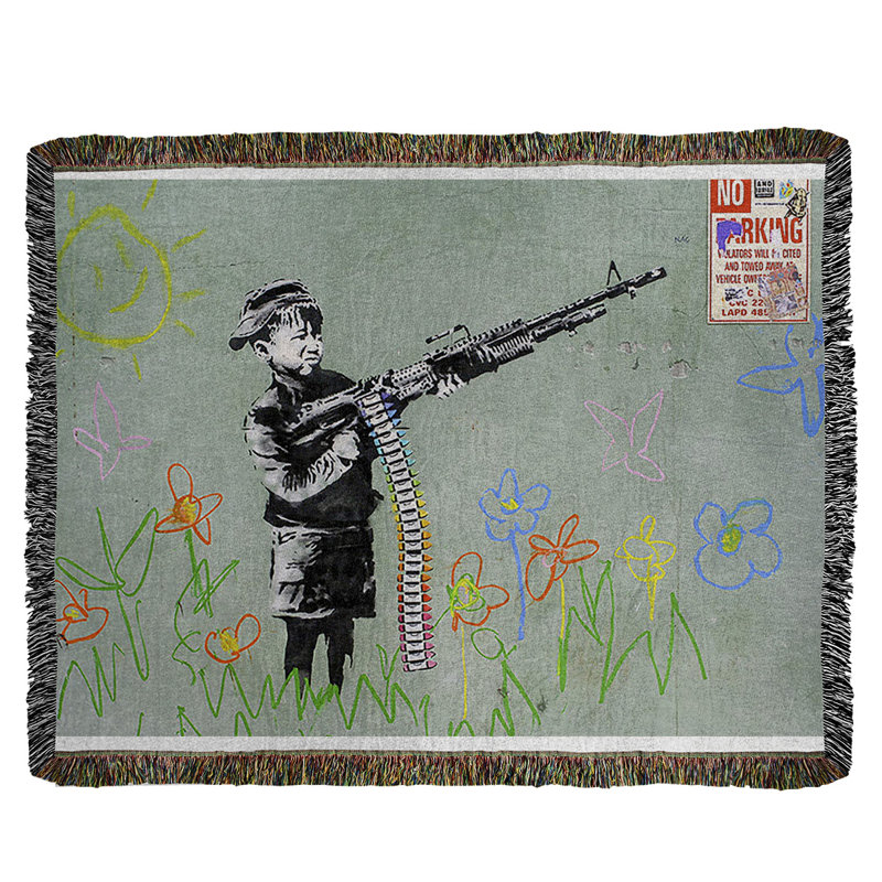Banksy Graffiti Hand Woven Throw Blanket, 60" W x 80" L