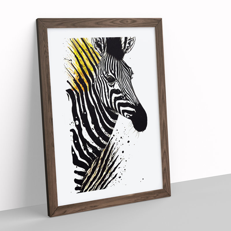 Eccentric Zebra - Single Picture Frame Painting, 64cm H x 46cm W x 2cm D, Walnut