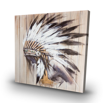Indian with feathers - 32"x32" art on canvas