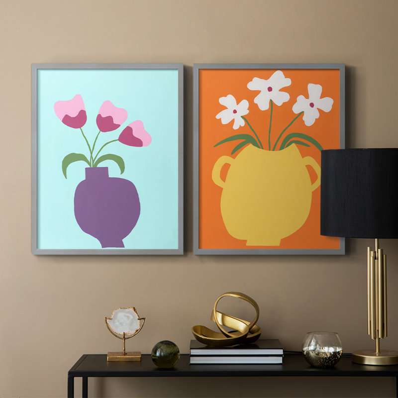 «Modern Blooms I», reproduction encadrée de qualité supérieure - prête à être accrochée - aucun clou requis - aucun clou requis