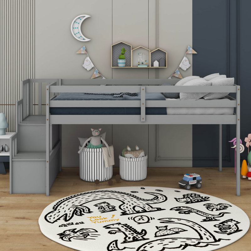 Lit mezzanine simple avec escalier, gris