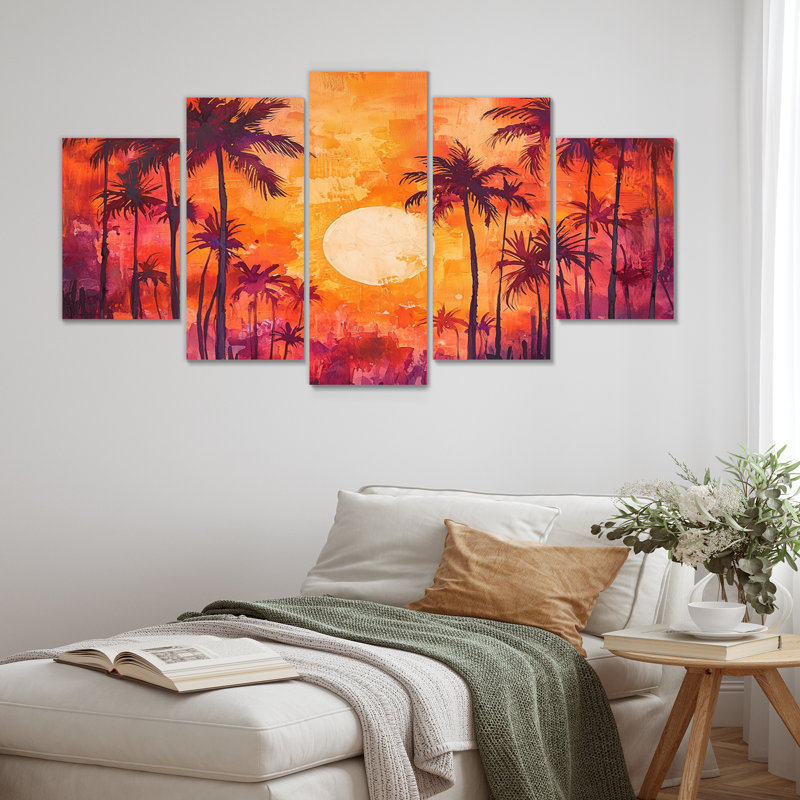 Coucher de soleil sur les palmiers en Californie - Hues Art - Décoration murale traditionnelle