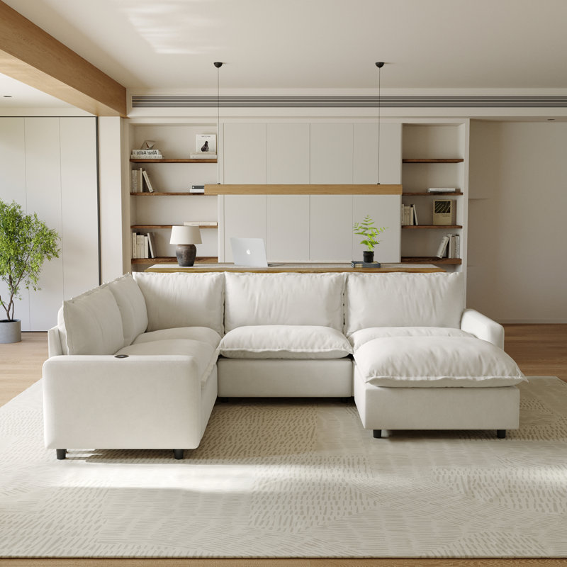 Moncada 5-Piece Modular Linen U-Shaped Power Reclining Sectional With Zero-Gravity And Heated Seats, Beige Linen