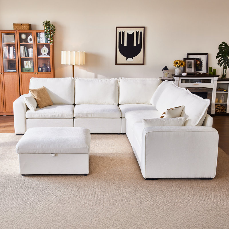 6-seater Oversized Modular Sofa Comfy Cloud Couch With Storage Chenille Deep Convertible Sectional Sleeper Sofa Bed Pet Friendly Covers Washable