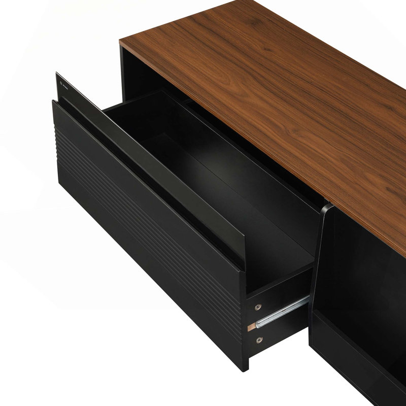 Meuble télé Mid-Century avec portes coulissantes et tablettes réglables pour téléviseurs de 75 po ou moins, Black