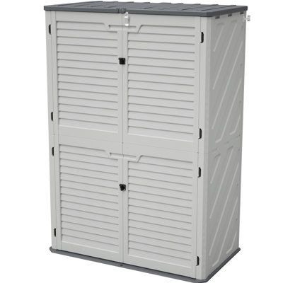 Rangement pour matériel de jardin en plastique blanc antirouille avec cloisons ajustables pour un rangement et une gestion organisés. Installation facile dans différents espaces.