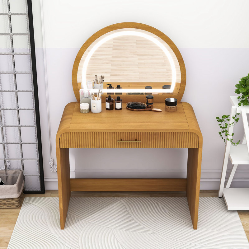 39" Makeup Vanity Dresser Table With Drawer And Touch Screen Lighted Mirror, Natural