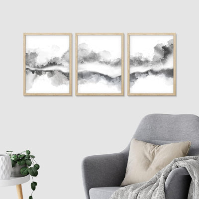 Abstrait art mural encadré pastel brouillard, ensemble de 3 impressions murales gris environnement, décoration murale nature sauvage pour salon, chambre à coucher 3 pièces