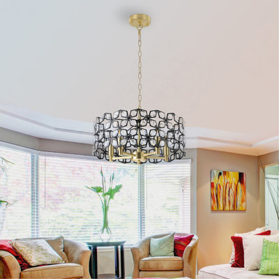 Lustre rond 19 po en cristal géométrique et or noir - luminaire moderne à 5 lumières pour la salle à manger, le salon ou la cuisine (ampoule non incluse)