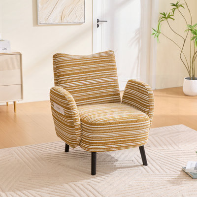 Fauteuil de style moderne avec tissu sablé, poche de rangement latérale, pieds en bois massif, fauteuil de lecture confortable pour le salon, la chambre à coucher, le bureau