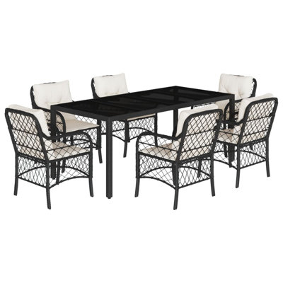  Ensemble de salle à manger de jardin noir, blanc crème