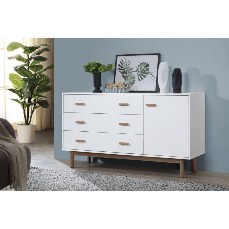 Isabeau 144 Cm Wide 3 Drawer Highboard, White/Oak