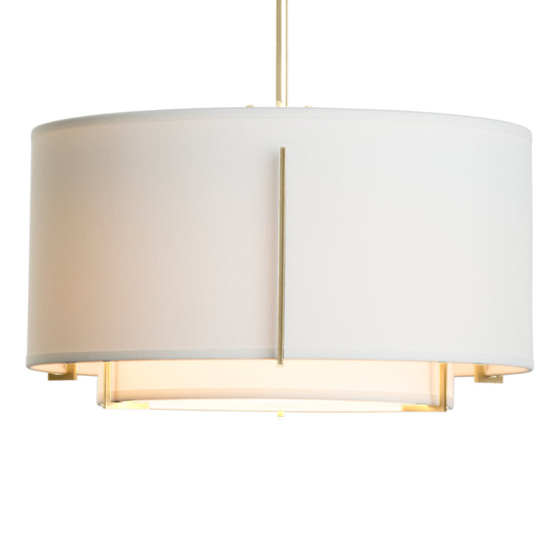 Exos 3 - Light Unique/Statement Drum Chandelier, Natural Anna, 9.7" H x 23" W x 23" D, Modern Brass