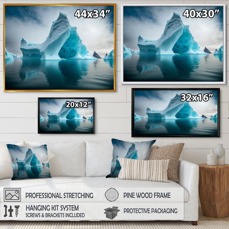 «Floating Majestic North American Iceberg II», reproduction sur toile, H 24 po x l 32 po x P 1 po, Cadre flottant noir