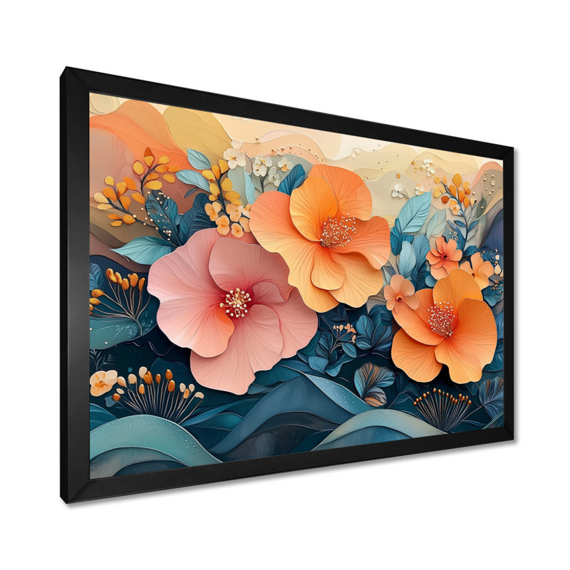 Hibisuc tropical dans une symphonie côtière III - Hibiscus, art mural, H 12 po x l 20 po, Noir