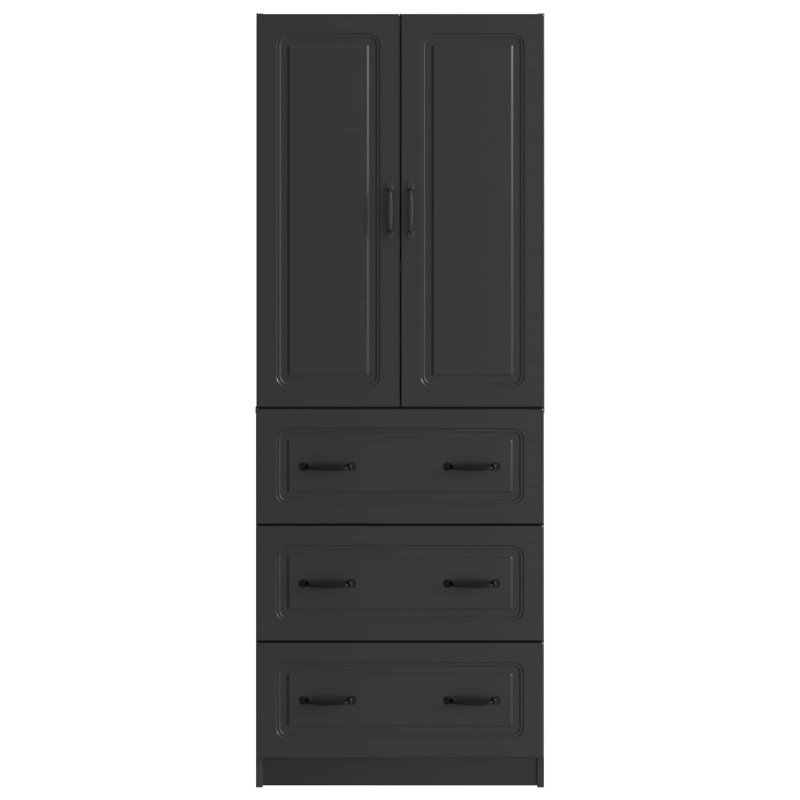  Cabinet Set 2 Pcs Engineered Wood Modern Storage Solution Sliding Door, Black