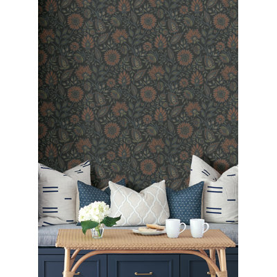 Indira Aster Charcoal Peel and Stick Wallpaper