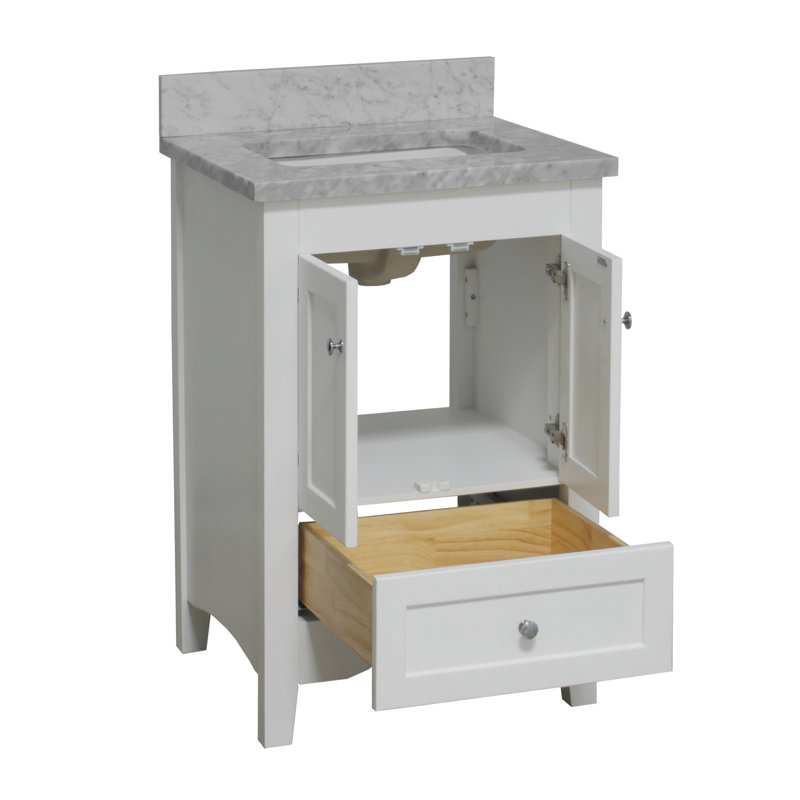Edber 24'' Single Bathroom Vanity with Top, Carrara Marble, White