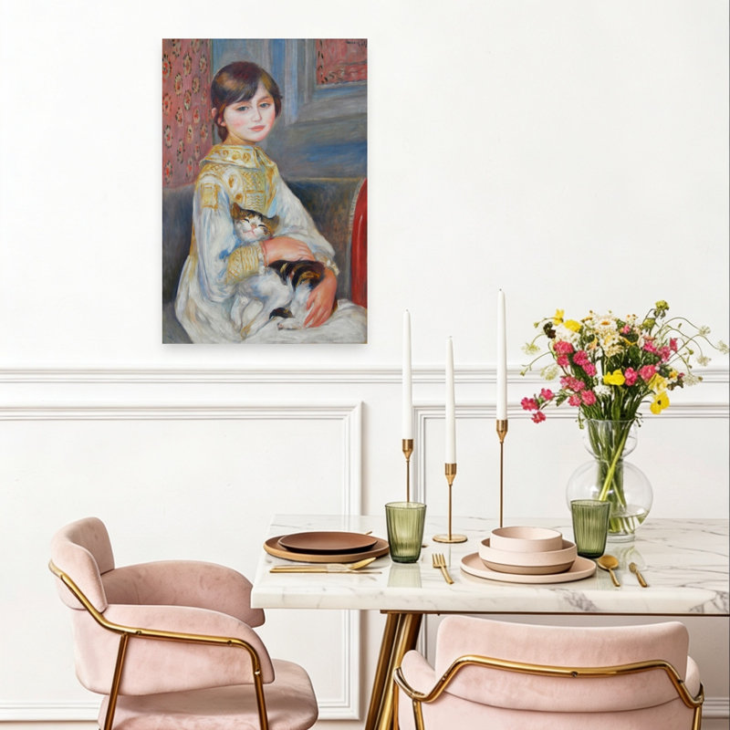 Julie Manet With Cat 1887 Classic Contemporary Cat Wall Art Print by Pierre-Auguste Renoir - Wrapped Canvas Print