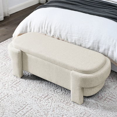Banc rembourré en lin beige avec amplement d'espace de rangement - chambre à coucher moderne et spacieuse incontournable