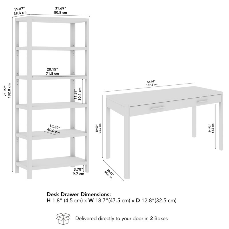 54W Writing Desk And 5 Shelf Bookcase Set For Home Office