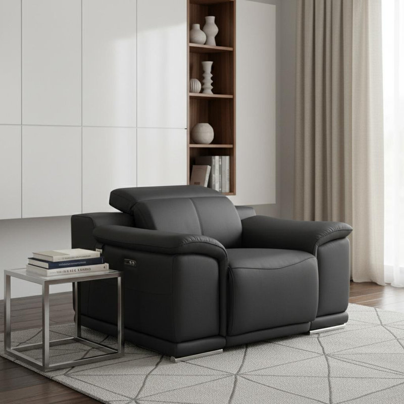  Fauteuil en cuir italien gris ardoise foncé avec accents blancs, Grey
