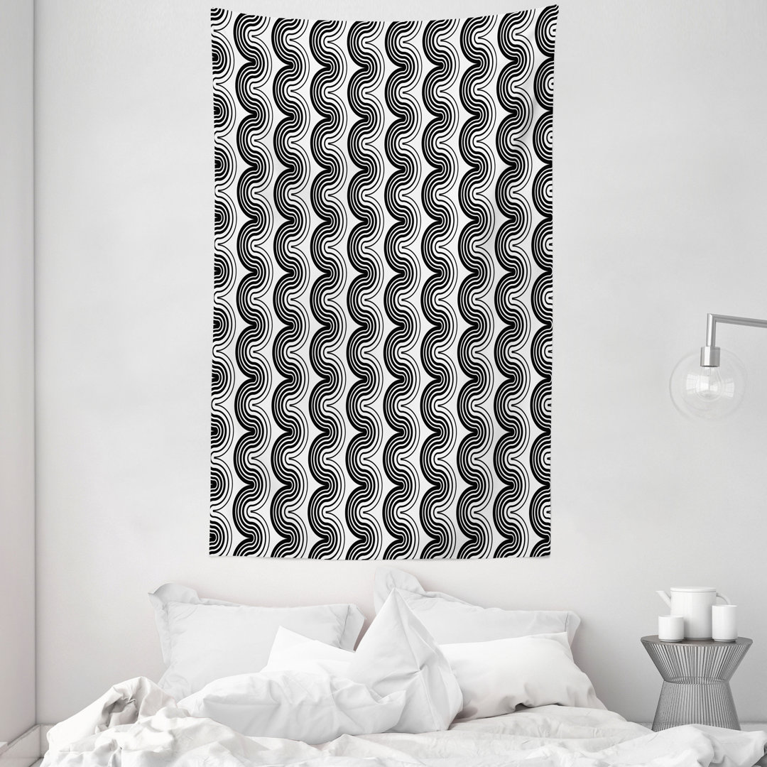 Wandteppich, Modern Wavy Retro Groovy, Charcoal Grau und Weiß