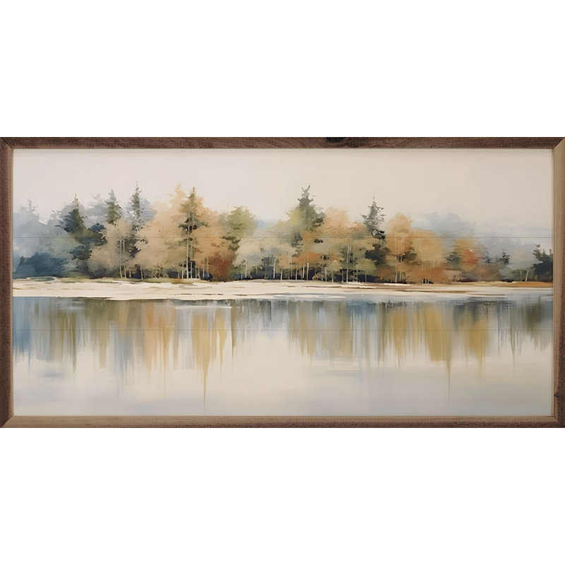 «Lakeshore Trees 6», reproduction sur cadre flottante sur bois, H 36 po x l 18 po