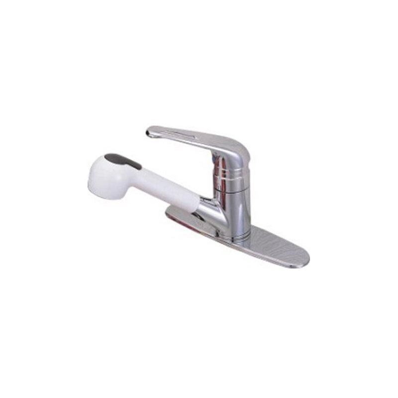 Daytona Single Handle Centerset Kitchen Faucet with Pullout Spray and Loop Handle, White / Polished Chrome