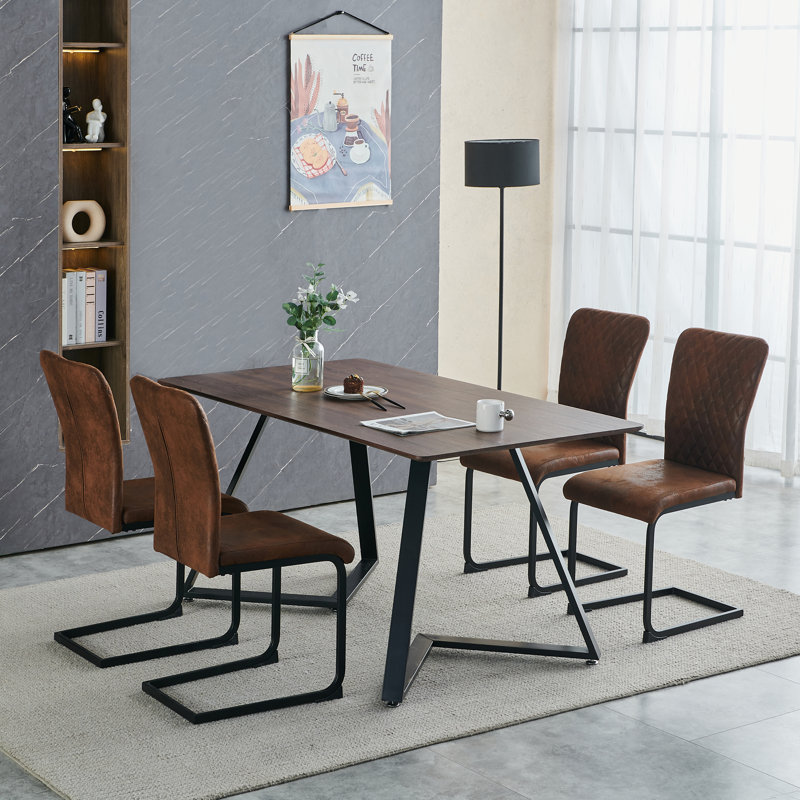 Modern Upholstered Faux Leather Armless Dining Chair, Brown Suede