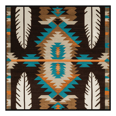 Washable Wolf Inspired Southwestern Area Rug