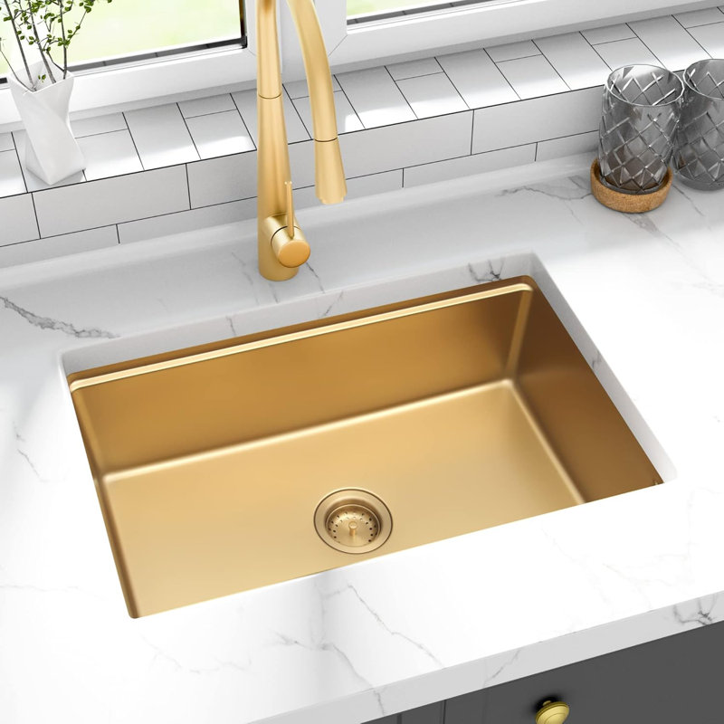 Gold Undermount Stainless Steel Kitchen Sink, Single Bowl Workstation Design With Sound Dampening And Custom Accessories