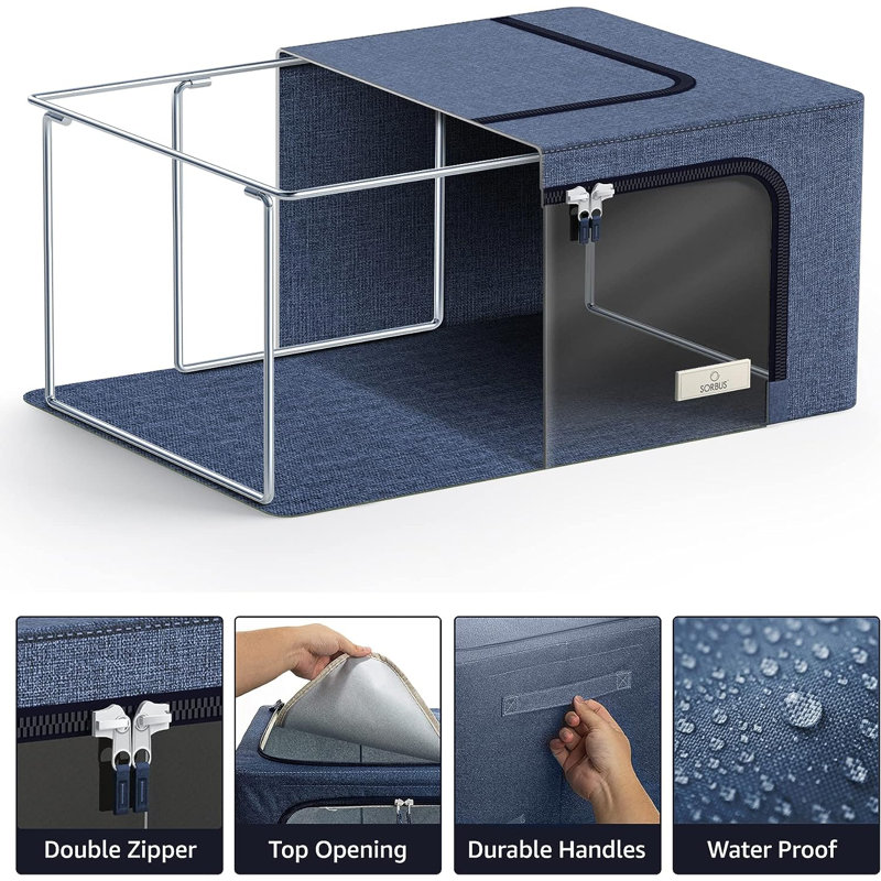 Storage Sorbus Small Storage Box Foldable with Window & Handles, Blue