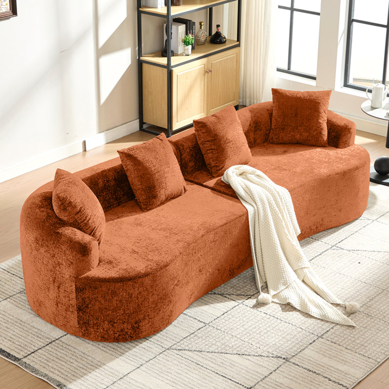 Causeuse incurvée, petit canapé en chenille avec 3 coussins, canapé profond pour appartement, salon, aucun assemblage requis