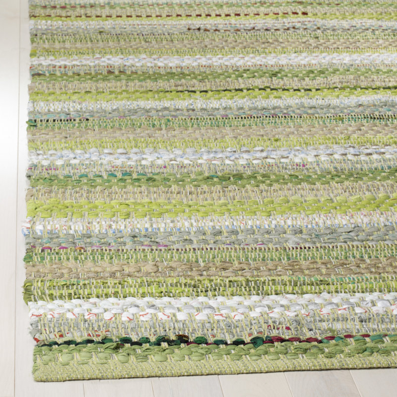Tapis rayé en coton tissé à la main Vesey, Carré 6 pi