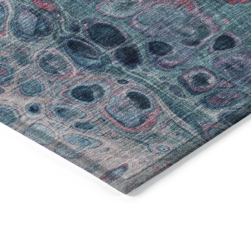 Tapis d'extérieur lavable abstrait bleu sarcelle et prune 10 pi x 14 pi