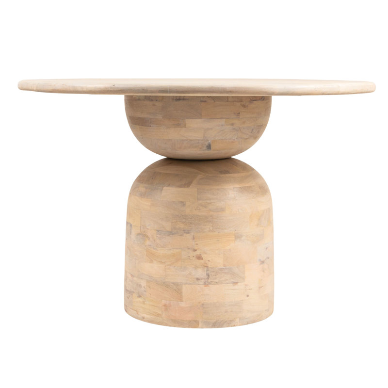 Round Whitewashed Mango Wood Pedestal Dining Table